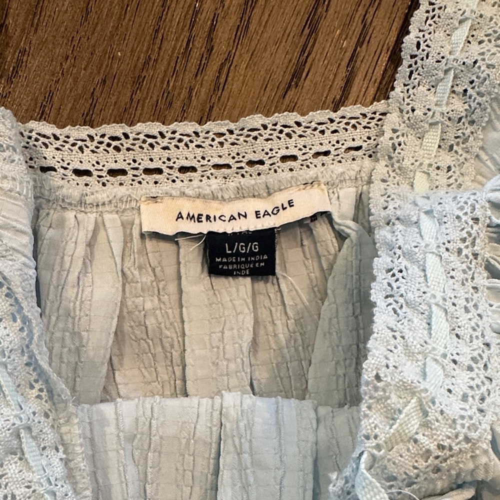 American Eagle Outfitters Light Blue Lace Trim Tank Top - Picture 3 of 6